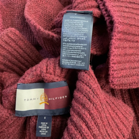 Tommy Hilfiger Sweater Wool Oversized Logo Burgundy Ski (S) - Picture 5 of 7